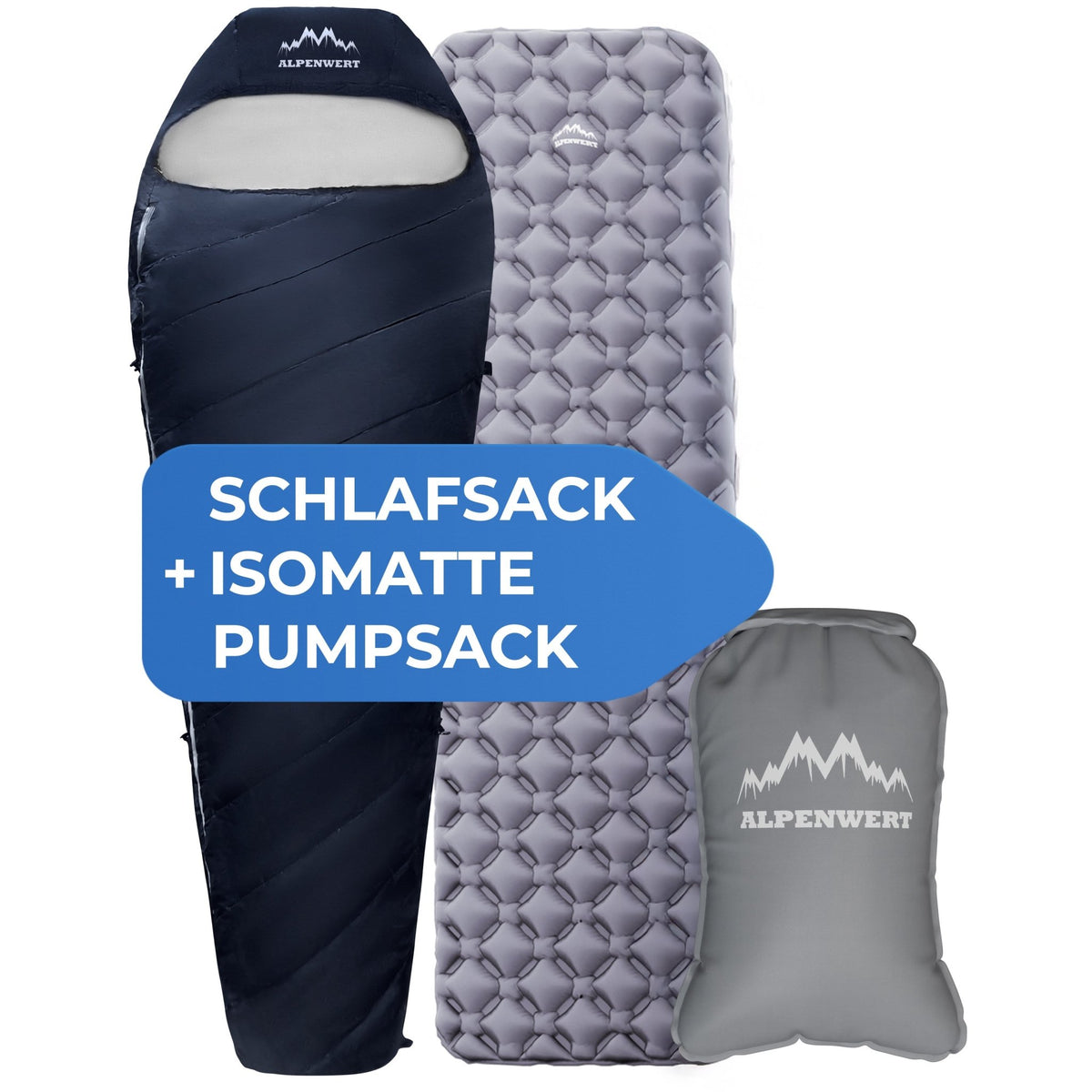 Schlafsack + Isomatte + Pumpsack - ALPENWERT