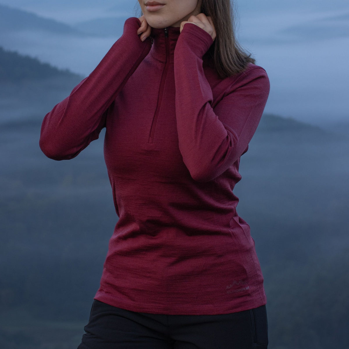 Langarmshirt Damen 100% Merino mit Zip - ALPENWERT