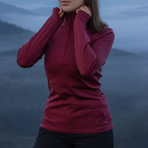 Langarmshirt Damen 100% Merino mit Zip - ALPENWERT