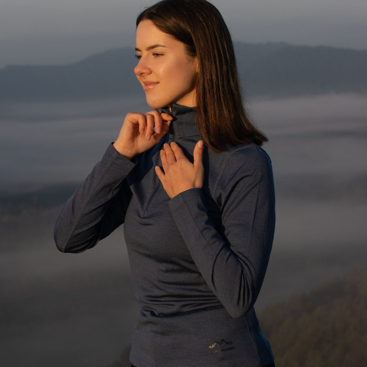 Langarmshirt Damen 100% Merino mit Zip - ALPENWERT