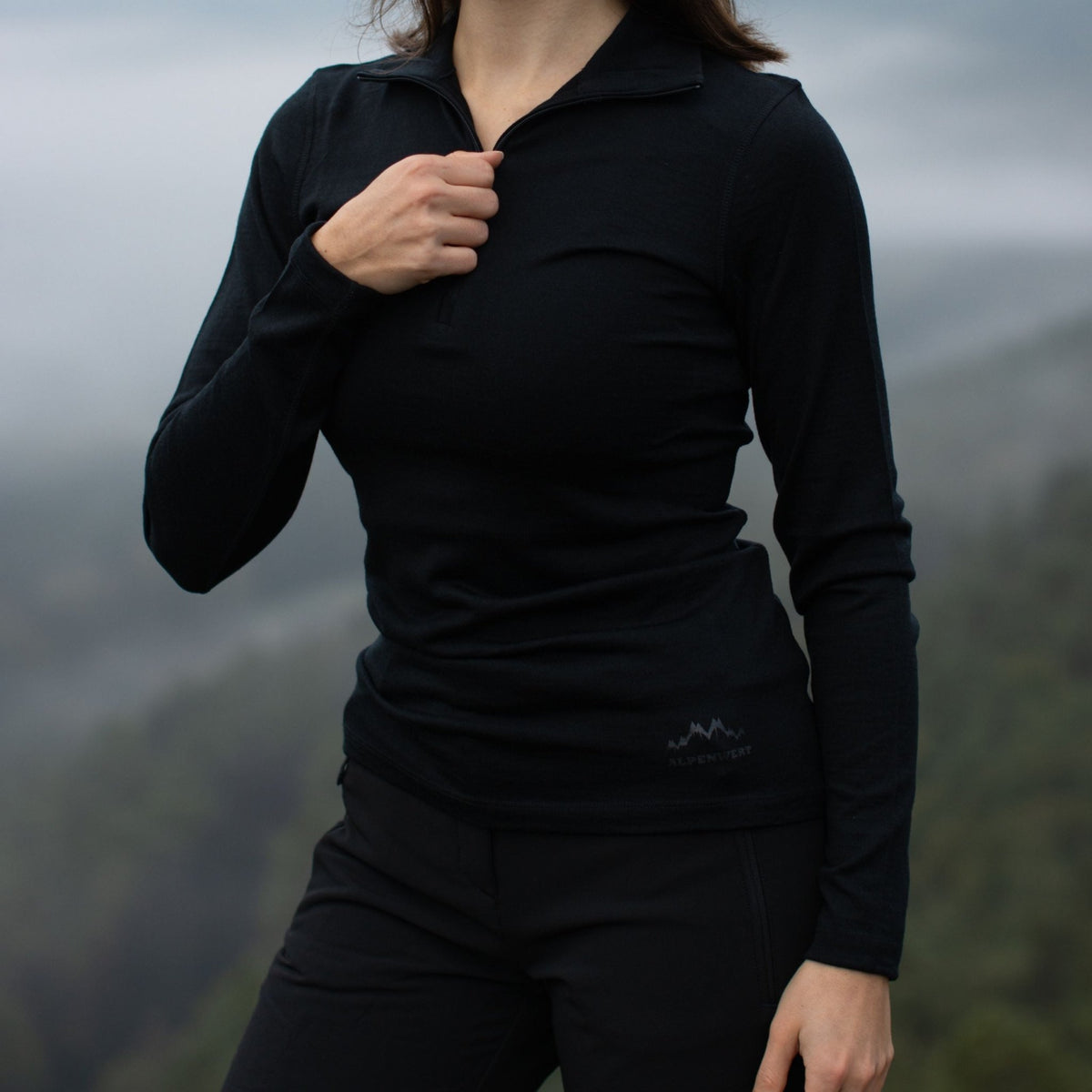 Langarmshirt Damen 100% Merino mit Zip - ALPENWERT