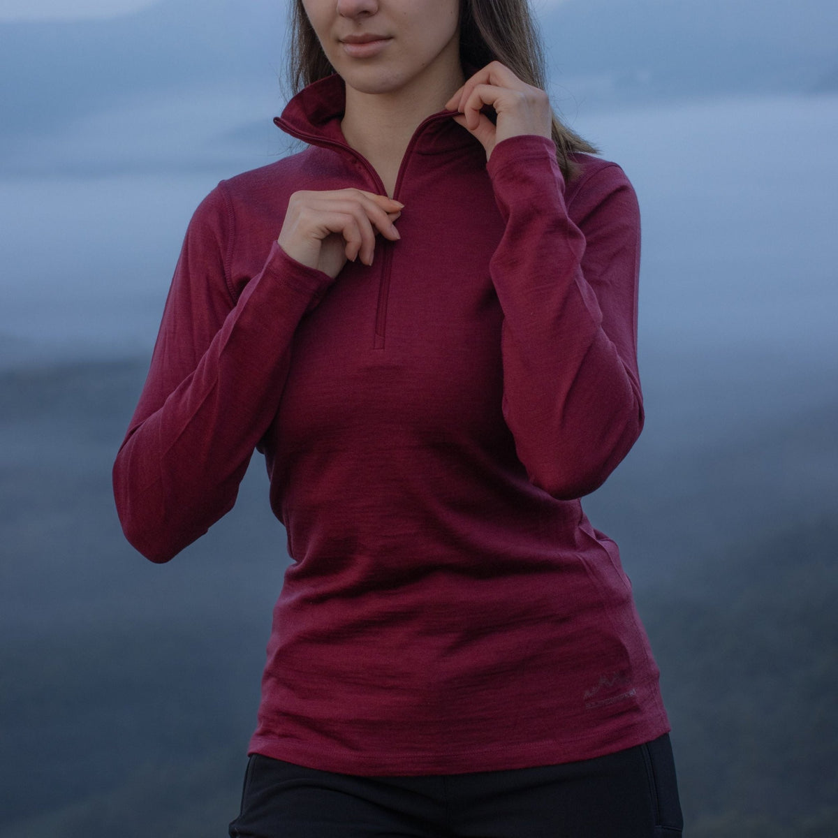 Langarmshirt Damen 100% Merino mit Zip - ALPENWERT