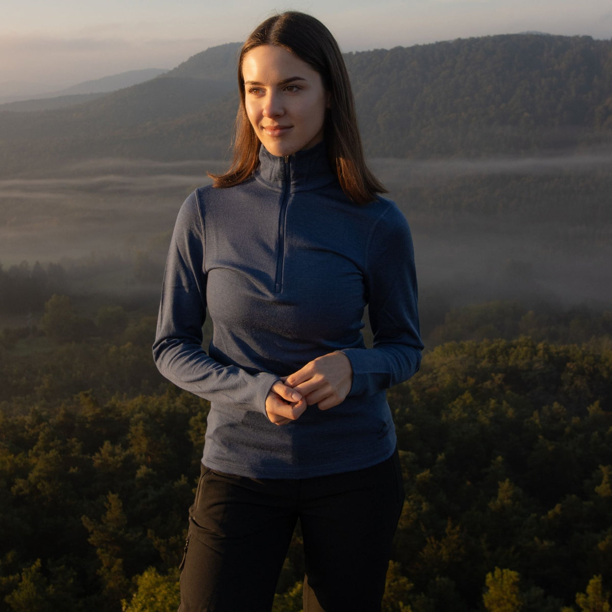 Langarmshirt Damen 100% Merino mit Zip - ALPENWERT