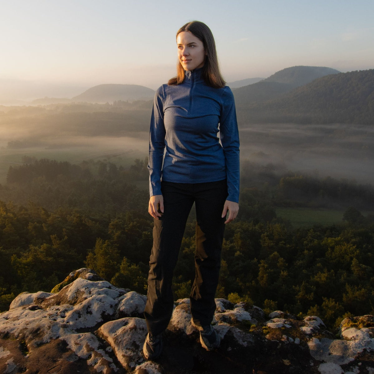 Langarmshirt Damen 100% Merino mit Zip - ALPENWERT