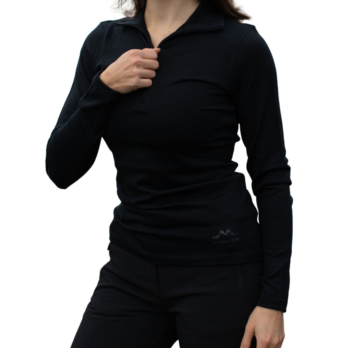 Langarmshirt Damen 100% Merino mit Zip - ALPENWERT