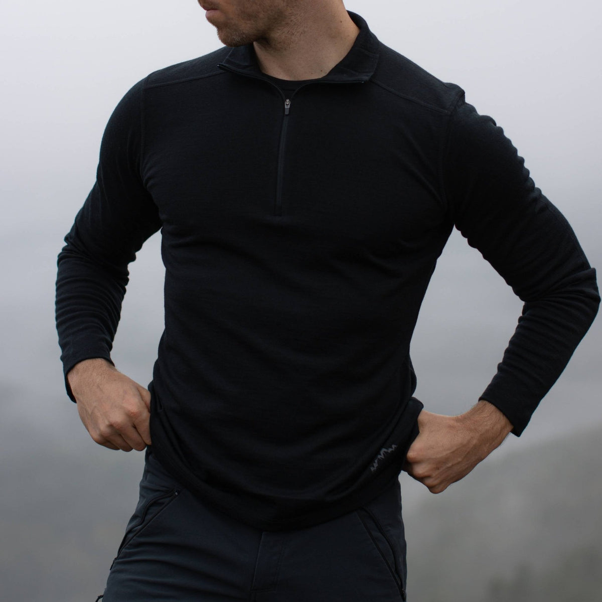 Langarmshirt Herren 100% Merino mit Zip - ALPENWERT