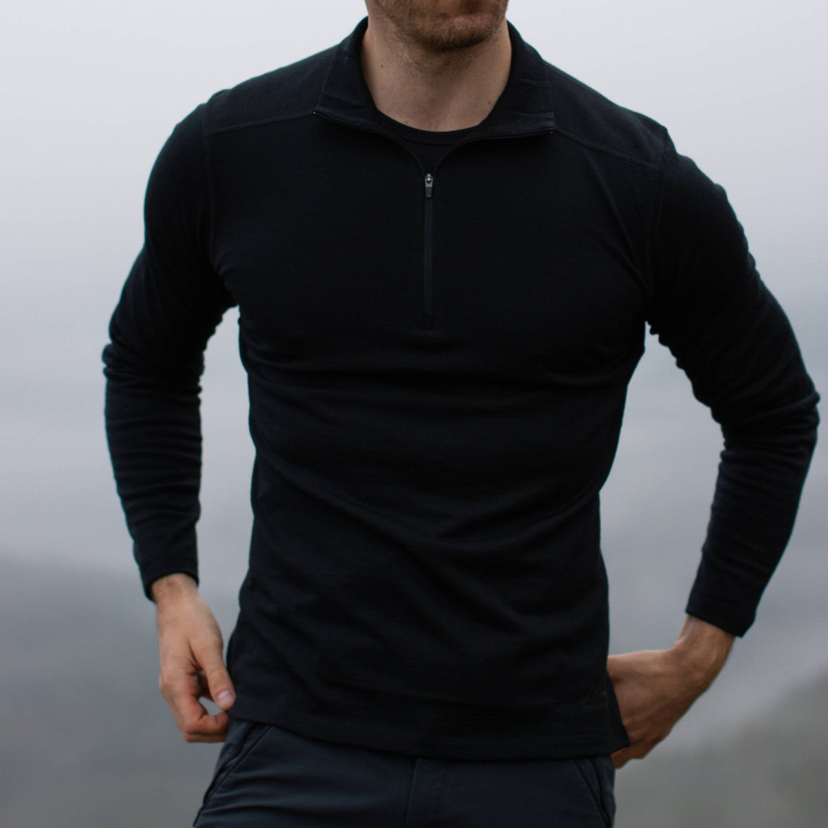 Langarmshirt Herren 100% Merino mit Zip - ALPENWERT