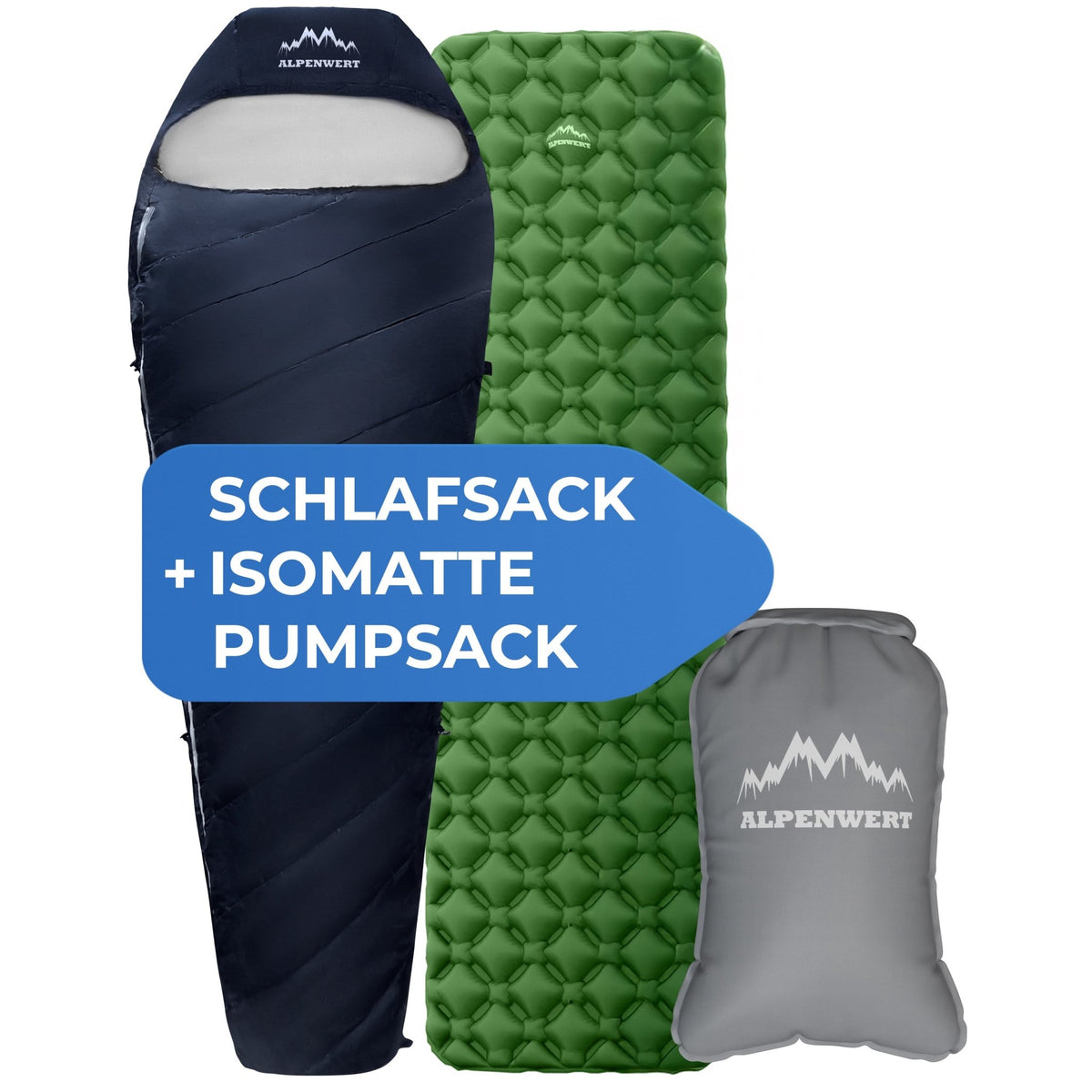 Schlafsack + Isomatte + Pumpsack - ALPENWERT