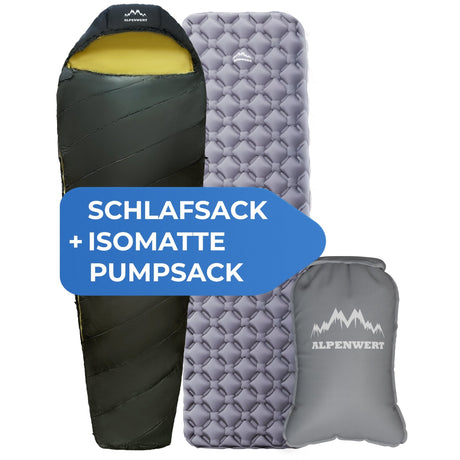 Schlafsack + Isomatte + Pumpsack - ALPENWERT
