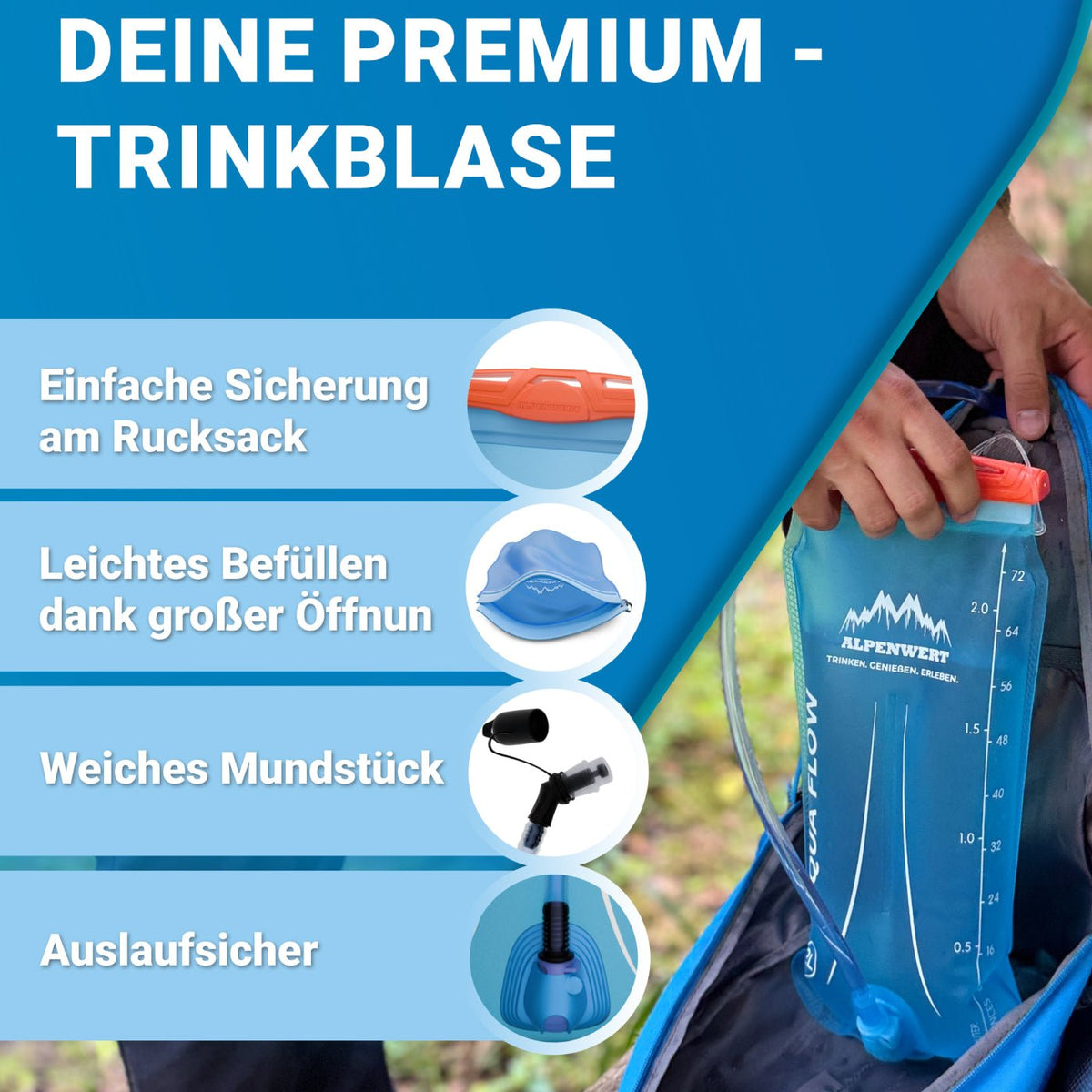 Trinkblase mit Trinkschlauch – BPA - frei, ultraleicht & robust - ALPENWERT