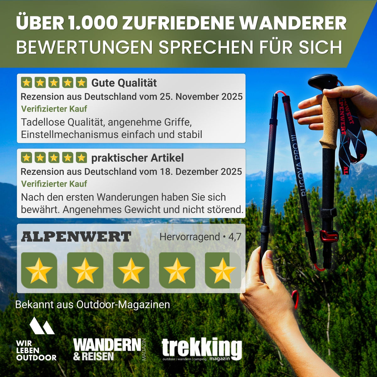 Wanderstöcke faltbar - ALPENWERT